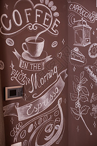 咖啡屋标志 墙壁有淡色效果涂鸦徽章豆子标识绘画标签菜单酒吧厨师杯子背景图片