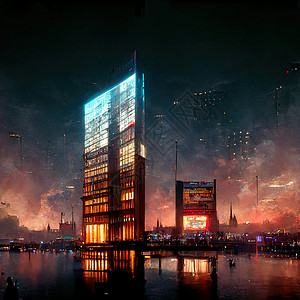 逆向建筑 反射 辛烷转化 灯光灿烂的大城市高清图片