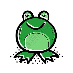 蝌蚪卡通可爱和微笑的卡通风格绿色青蛙矢量图标 插图背景