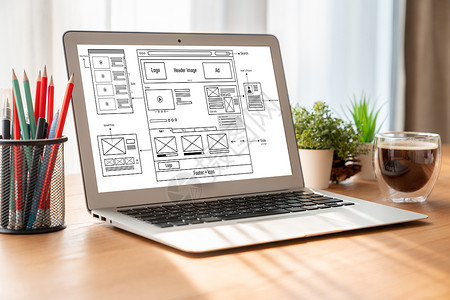 网页主页网站设计软件提供网上零售业务的模版模板 供网上零售商使用笔记本战略体验人士桌子艺术家电脑屏幕营销界面背景