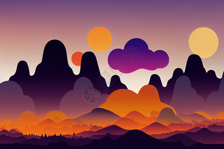 橙色和紫色山的亮光影背景图片