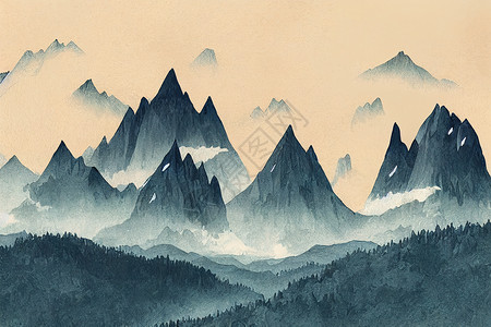 高山飞鸟手绘手绘山丘图示 二插图背景