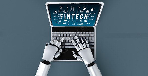 电脑机器人Fintech金融技术软件 供现代企业使用数据投资3d电子人互联网学习编程营销银行业科学背景