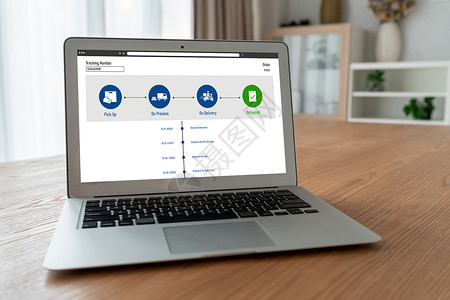 电子商务和现代在线业务的交货跟踪系统服务货物包装网络桌子屏幕电脑送货商务船运背景图片