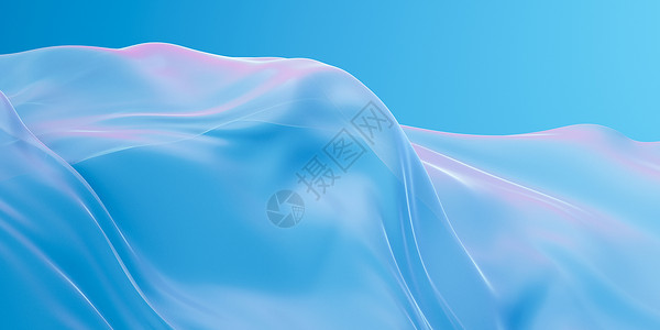 青色丝绸流布背景 三维感知波纹海浪丝绸窗帘棉布皱纹液体涟漪折叠曲线背景