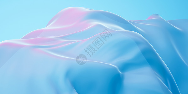 青色丝绸流布背景 三维感知液体棉布曲线渲染青色蓝色涟漪纺织品窗帘皱纹背景