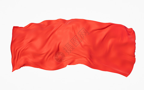 红色旗帜组合红布背景 3D交接棉布布料皱纹海浪旗帜窗帘涟漪渲染织物节日背景
