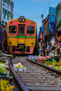 穆特泰国旅行贸易食物火车乘客古董店铺蔬菜吸引力假期背景