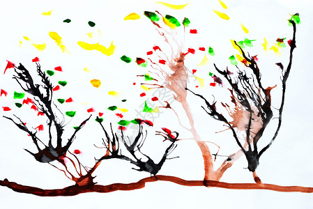 手账风手绘儿童用树做说明 树枝在风中摇动背景
