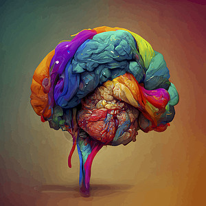 人类大脑的彩色插图 人脑的详细二维插图 大脑的一部分医疗药品动画思维创造力工艺教育智力头脑科学背景图片