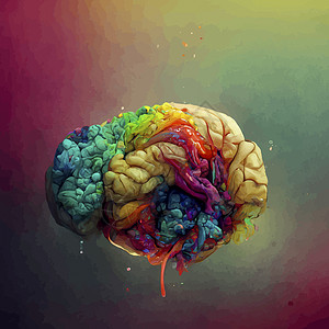 人类大脑的彩色插图 人脑的详细二维插图 大脑的一部分心理学创造力智力科学工艺医疗药品教育动画头脑背景图片