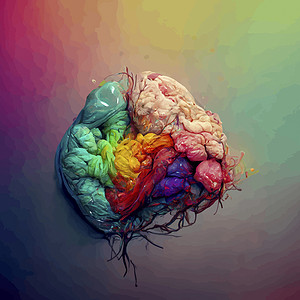 人类大脑的彩色插图 人脑的详细二维插图 大脑的一部分心理学思维动画头脑创造力艺术天才智力医疗科学背景图片