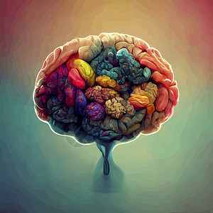人类大脑的彩色插图 人脑的详细二维插图 大脑的一部分智力动画工艺头脑创造力天才医疗教育心理学药品背景图片