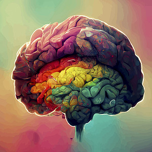 人类大脑的彩色插图 人脑的详细二维插图 大脑的一部分创造力科学艺术智力医疗工艺药品天才思维教育背景图片