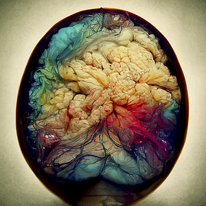 人类大脑的彩色插图 人脑的详细二维插图 大脑的一部分创造力动画头脑思维艺术教育智力科学医疗药品背景图片