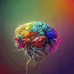 人类大脑的彩色插图 人脑的详细二维插图 大脑的一部分药品医疗创造力思维心理学天才工艺头脑教育艺术背景图片