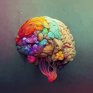 人类大脑的彩色插图 人脑的详细二维插图 大脑的一部分头脑天才药品工艺智力创造力科学医疗教育艺术背景图片