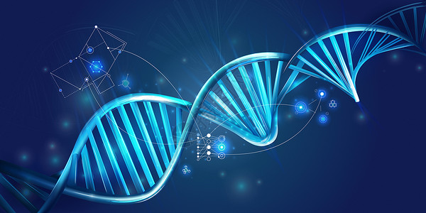 螺旋DNA在深蓝色背景上呈现出DNA螺旋和HUD元素药品测试基因基因组卫生工程技术蓝色显示器遗传背景