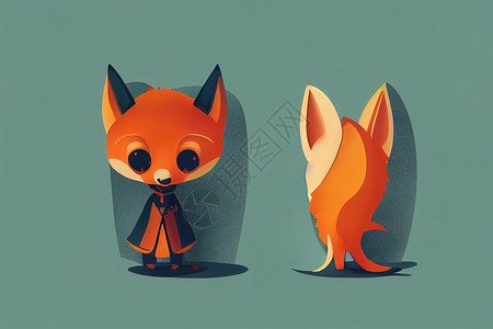 动物狐狸元素小可爱的橙色狐狸角色组合 平板风格背景