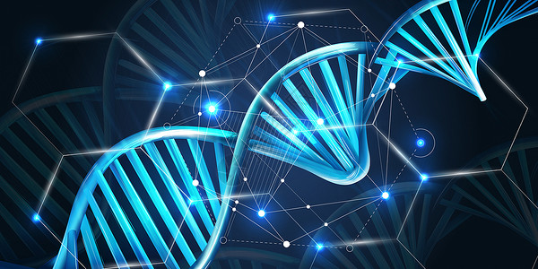 基因线条深蓝色背景上光鲜的DNA线条研究科学插图工程化学图表细胞化学品基因组基因背景