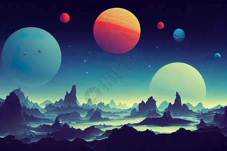 太阳行星外星行星景观用于空间游戏背景 卡通背景