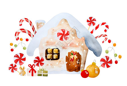 圣诞房子素材圣诞节时间插图卡片雪花装饰品传统日历季节假期海报礼物绘画背景