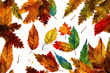 免抠秋叶秋叶和树枝的水彩横幅 隔绝在森林季节假期艺术问候花园树叶海报框架橡子背景