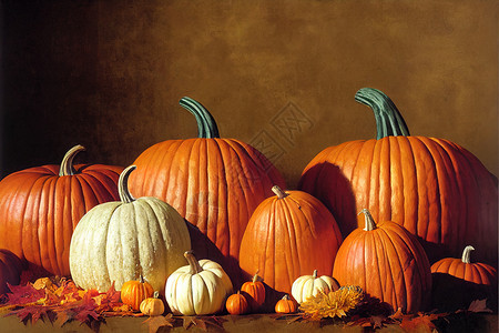 秋季发布会邀请函感恩节或感恩节南南瓜和玉米的秋季构成背景