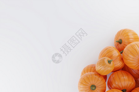 油灯白色南瓜白色背景的3D 种子模版生产壁球蔬菜假期橙子植物南瓜季节收成感恩背景