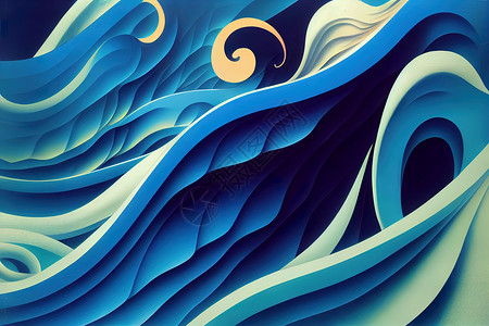 蓝大浪背景摘要蓝色波浪形白色波浪纹理背景图片