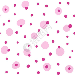 粉色水彩圆点手绘无缝图案与粉红色红色圆点圆圈织物印花 为女孩托儿所儿童服装设计的简单简约设计 性别暴露印花 白色背景上有趣可爱的斑点背景