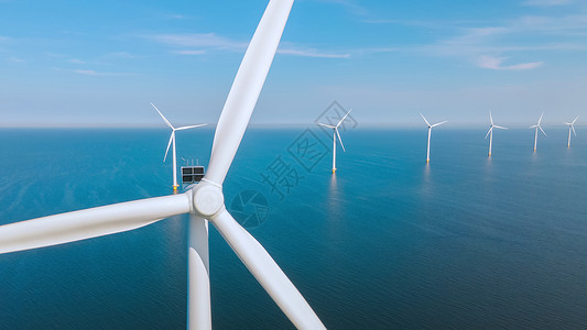 海上风车海上风动涡轮机在荷兰产生绿色能源涡轮风车生产生态环境植物太阳力量车站技术背景