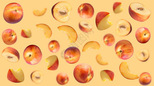 桃姐壁纸花蜜在杏子色糊面表面上坠落的桃子 供广告营养植物背景团体烹饪蔬菜食物墙纸背景