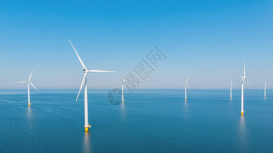 海上风动涡轮机在荷兰产生绿色能源蓝色环境太阳日落场地创新力量车站涡轮全球背景