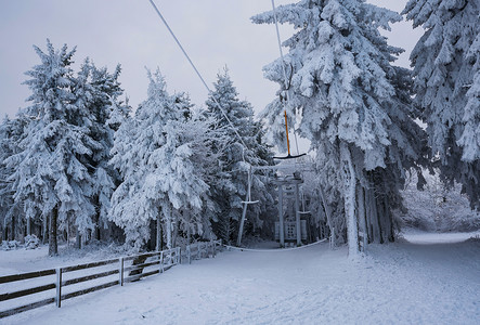 富氢水杯冬季在雪地滑雪 滑雪板或雪橇上放松的概念 日落时在德国黑森州山的夕阳下行走森林顶峰阳光爬坡季节冒险环境风景旅游水杯背景