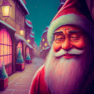 圣诞老人照片来自一个为圣诞节装饰的小镇的背景背景图片