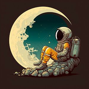 月亮上宇航员坐在月球上的宇航员的卡通图像背景艺术涂鸦星星宇宙星系行星探险家手绘太空人背景