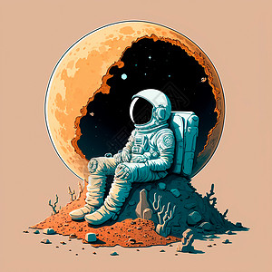 宇航员图标坐在月球上的宇航员的卡通图像勘探浅色技术行星艺术宇宙卫星太空人天文学办公室背景