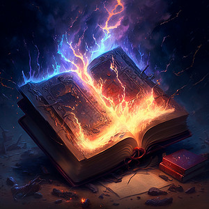 传奇圣兽素材一本神奇的书 被火焰和闪电吞没学校魔法古董纹理石头辉光传奇宗教魔术师拼写背景