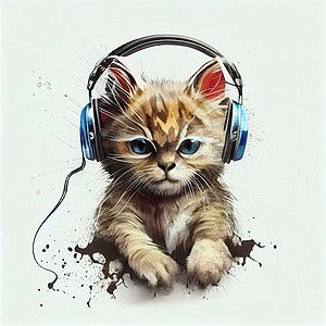 耳机猫素材大耳机里可爱的小猫咪 孤立无援背景