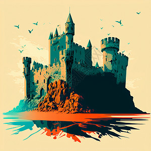 卡通城堡海报城堡的卡通图像建筑学农村风景艺术寓言建筑物王国丘陵季节花朵背景