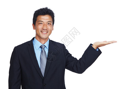 快乐的商务人士 肖像或手掌在孤立的白色背景上用于金融投资模型或保险交易 微笑 工人和亚洲企业展示营销空间或广告模型背景图片