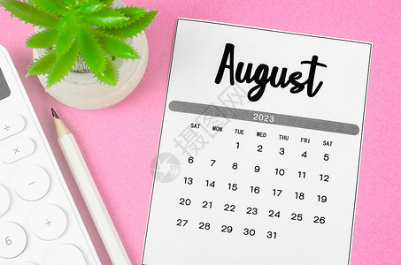 2023年全国爱国卫生月展板2023年8月的每月日历 以粉红色背景进行计算 为期2023年背景