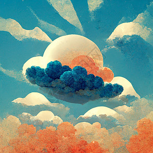 免抠云彩云彩 蓝天空和日落 古老的艺术风格插图魔法太阳旅行阳光异教徒橙子打印黄色蓝色背景