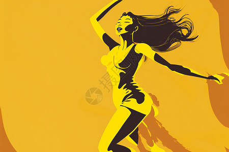 青绿女神节海报黄色背景上跳舞的女人的旗帜 现代舞 卡通风格卡通片女孩派对传单裙子绘画生长卡片幸福海报背景