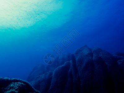 纯底铁搭带有岩石海底的水下底底背景液体射线光束海景水族馆太阳藻类风景海洋潜水背景