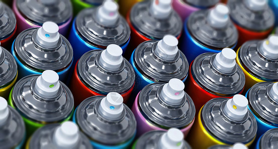 瓶子插图装满彩色喷漆喷漆瓶的堆叠式涂料瓶 3D 插图背景