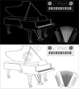 钢琴剪影素材字符串和键盘工具集设计图片