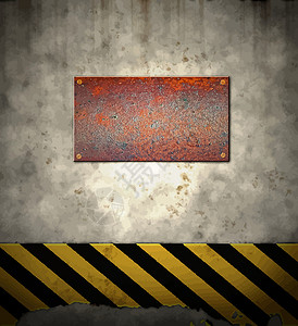 黄色标记带有牌板的旧防险墙危险墙纸线条冒险桌面牌匾条纹绘画障碍腐蚀设计图片