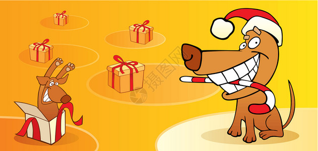 卡斯罗犬带狗的圣诞节卡设计图片